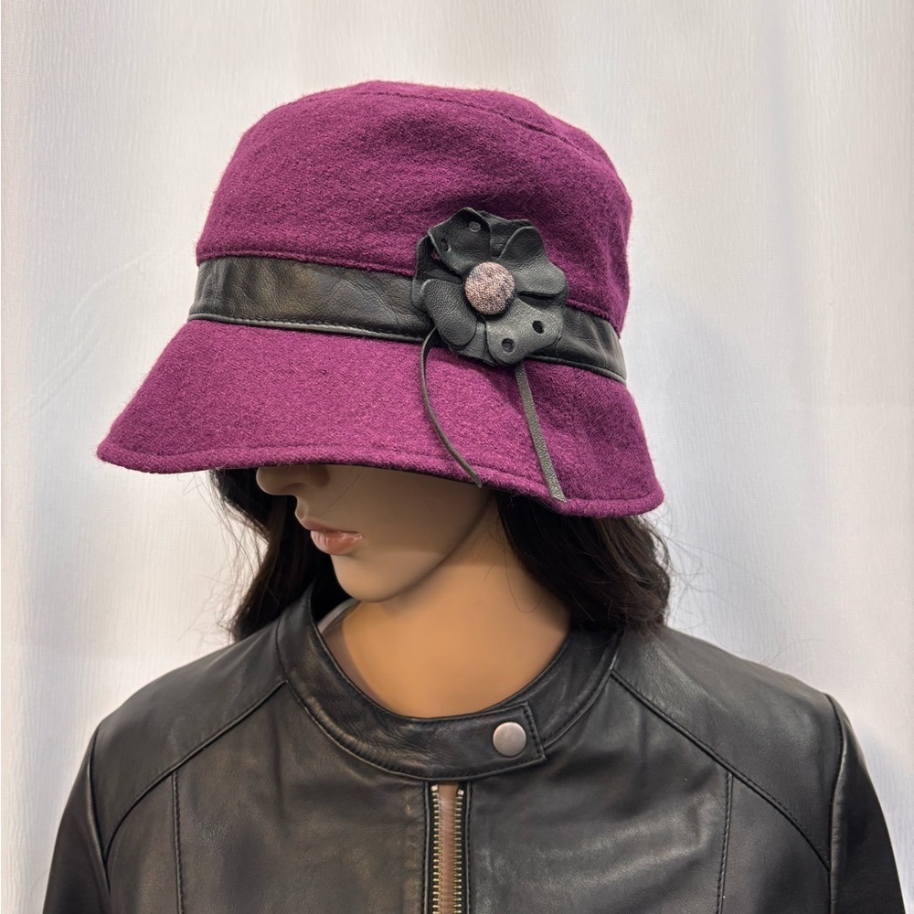 Chic Purple and Black Bucket Hat with Decorative Flower